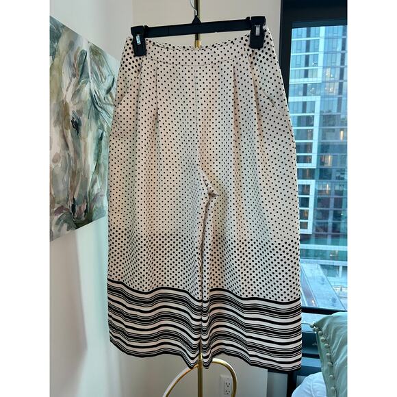 Topshop | Cropped Wide-Leg Pleated Trousers | Striped & Polka Dot | Petite Sz 4 - Picture 2 of 5